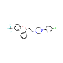 FC(F)(F)c1ccc(O[C@@H](CCN2CCN(c3ccc(Cl)cc3)CC2)c2ccccc2)cc1 ZINC000013861706