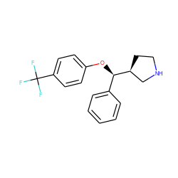FC(F)(F)c1ccc(O[C@H](c2ccccc2)[C@H]2CCNC2)cc1 ZINC000095585896