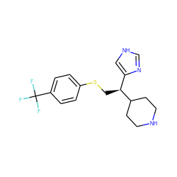 FC(F)(F)c1ccc(SC[C@@H](c2c[nH]cn2)C2CCNCC2)cc1 ZINC000064564985