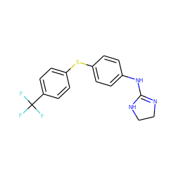 FC(F)(F)c1ccc(Sc2ccc(NC3=NCCN3)cc2)cc1 ZINC000025995333