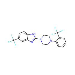 FC(F)(F)c1ccc2[nH]c(N3CCN(c4ccccc4C(F)(F)F)CC3)nc2c1 ZINC000038157622