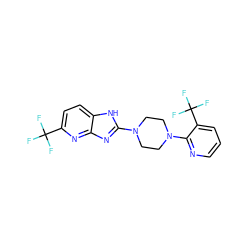 FC(F)(F)c1ccc2[nH]c(N3CCN(c4ncccc4C(F)(F)F)CC3)nc2n1 ZINC000034105695