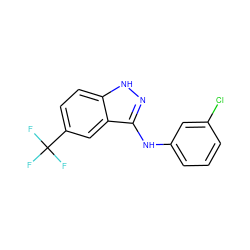 FC(F)(F)c1ccc2[nH]nc(Nc3cccc(Cl)c3)c2c1 ZINC000473129067