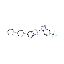 FC(F)(F)c1ccc2c(-c3nc4cc(N5CCC(N6CCCCC6)CC5)ccc4[nH]3)[nH]nc2c1 ZINC000036176918