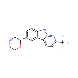 FC(F)(F)c1ccc2c(n1)[nH]c1ccc([C@H]3CNCCO3)cc12 ZINC000205124538