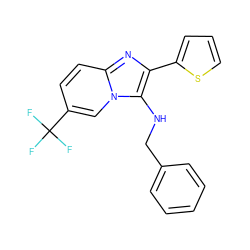 FC(F)(F)c1ccc2nc(-c3cccs3)c(NCc3ccccc3)n2c1 ZINC001772609580