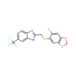 FC(F)(F)c1ccc2nc(COc3cc4c(cc3Cl)OCO4)[nH]c2c1 ZINC000040894496