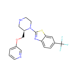 FC(F)(F)c1ccc2nc(N3CCNC[C@@H]3COc3cccnc3)sc2c1 ZINC000114578738