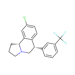 FC(F)(F)c1cccc([C@@H]2CN3CCC[C@@H]3c3cc(Cl)ccc32)c1 ZINC000029234358