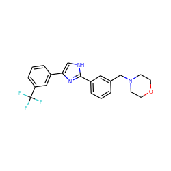 FC(F)(F)c1cccc(-c2c[nH]c(-c3cccc(CN4CCOCC4)c3)n2)c1 ZINC000066252420