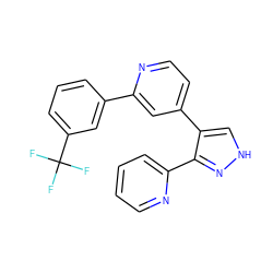 FC(F)(F)c1cccc(-c2cc(-c3c[nH]nc3-c3ccccn3)ccn2)c1 ZINC000013684398