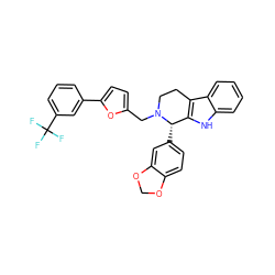 FC(F)(F)c1cccc(-c2ccc(CN3CCc4c([nH]c5ccccc45)[C@@H]3c3ccc4c(c3)OCO4)o2)c1 ZINC000013487988