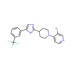 FC(F)(F)c1cccc(-c2cnc(C3CCN(c4ccncc4Br)CC3)[nH]2)c1 ZINC000218707033