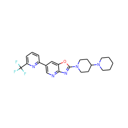 FC(F)(F)c1cccc(-c2cnc3nc(N4CCC(N5CCCCC5)CC4)oc3c2)n1 ZINC000073296481