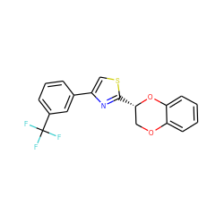 FC(F)(F)c1cccc(-c2csc([C@H]3COc4ccccc4O3)n2)c1 ZINC000005280266