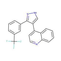 FC(F)(F)c1cccc(-c2n[nH]cc2-c2ccnc3ccccc23)c1 ZINC000001502393