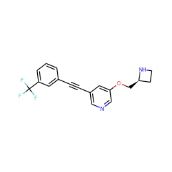 FC(F)(F)c1cccc(C#Cc2cncc(OC[C@@H]3CCN3)c2)c1 ZINC000103281548