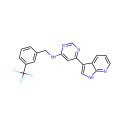 FC(F)(F)c1cccc(CNc2cc(-c3c[nH]c4ncccc34)ncn2)c1 ZINC000063539752