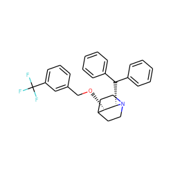 FC(F)(F)c1cccc(CO[C@H]2C3CCN(CC3)[C@H]2C(c2ccccc2)c2ccccc2)c1 ZINC000027547879