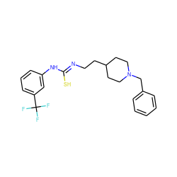 FC(F)(F)c1cccc(N/C(S)=N/CCC2CCN(Cc3ccccc3)CC2)c1 ZINC000013734780