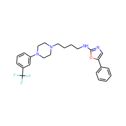 FC(F)(F)c1cccc(N2CCN(CCCCNc3ncc(-c4ccccc4)o3)CC2)c1 ZINC000034636853