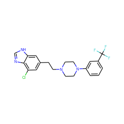 FC(F)(F)c1cccc(N2CCN(CCc3cc(Cl)c4nc[nH]c4c3)CC2)c1 ZINC000040938805