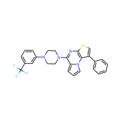 FC(F)(F)c1cccc(N2CCN(c3nc4scc(-c5ccccc5)c4n4cccc34)CC2)c1 ZINC000013755983