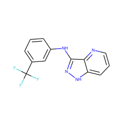 FC(F)(F)c1cccc(Nc2n[nH]c3cccnc23)c1 ZINC000166854373