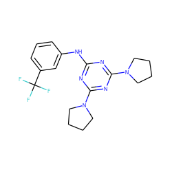 FC(F)(F)c1cccc(Nc2nc(N3CCCC3)nc(N3CCCC3)n2)c1 ZINC000001110821