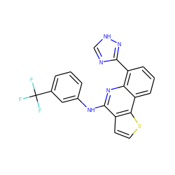 FC(F)(F)c1cccc(Nc2nc3c(-c4nc[nH]n4)cccc3c3sccc23)c1 ZINC000084596853