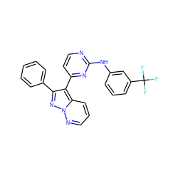 FC(F)(F)c1cccc(Nc2nccc(-c3c(-c4ccccc4)nn4ncccc34)n2)c1 ZINC000013582657