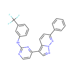 FC(F)(F)c1cccc(Nc2nccc(-c3cnn4nc(-c5ccccc5)ccc34)n2)c1 ZINC000013582649