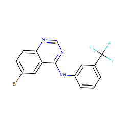 FC(F)(F)c1cccc(Nc2ncnc3ccc(Br)cc23)c1 ZINC000000949365