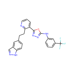 FC(F)(F)c1cccc(Nc2nnc(-c3cccnc3CCc3ccc4[nH]ncc4c3)o2)c1 ZINC000014946578