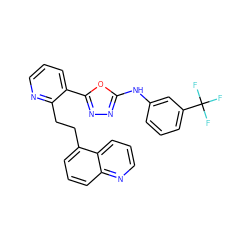 FC(F)(F)c1cccc(Nc2nnc(-c3cccnc3CCc3cccc4ncccc34)o2)c1 ZINC000014946580