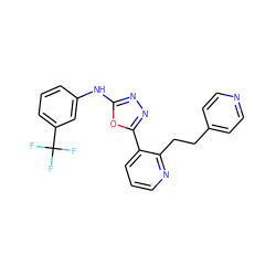 FC(F)(F)c1cccc(Nc2nnc(-c3cccnc3CCc3ccncc3)o2)c1 ZINC000014946569