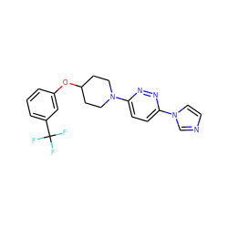 FC(F)(F)c1cccc(OC2CCN(c3ccc(-n4ccnc4)nn3)CC2)c1 ZINC000045349563