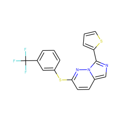 FC(F)(F)c1cccc(Sc2ccc3cnc(-c4cccs4)n3n2)c1 ZINC000095604131