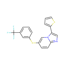 FC(F)(F)c1cccc(Sc2ccc3ncc(-c4cccs4)n3c2)c1 ZINC000095602918