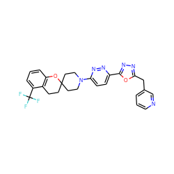 FC(F)(F)c1cccc2c1CCC1(CCN(c3ccc(-c4nnc(Cc5cccnc5)o4)nn3)CC1)O2 ZINC000045350270