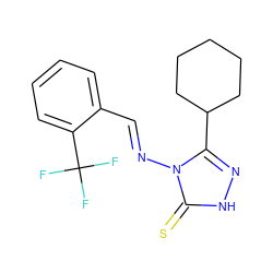 FC(F)(F)c1ccccc1/C=N/n1c(C2CCCCC2)n[nH]c1=S ZINC000002347971