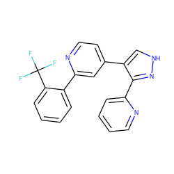 FC(F)(F)c1ccccc1-c1cc(-c2c[nH]nc2-c2ccccn2)ccn1 ZINC000013684390