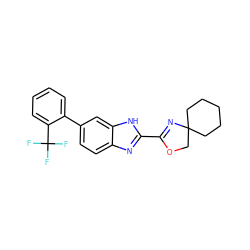 FC(F)(F)c1ccccc1-c1ccc2nc(C3=NC4(CCCCC4)CO3)[nH]c2c1 ZINC000066100410