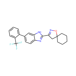 FC(F)(F)c1ccccc1-c1ccc2nc(C3=NOC4(CCCCC4)C3)[nH]c2c1 ZINC000066100413