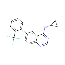 FC(F)(F)c1ccccc1-c1ccc2ncnc(NC3CC3)c2c1 ZINC000004265571