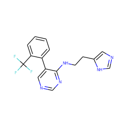 FC(F)(F)c1ccccc1-c1cncnc1NCCc1cnc[nH]1 ZINC000004239470