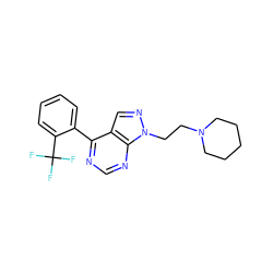 FC(F)(F)c1ccccc1-c1ncnc2c1cnn2CCN1CCCCC1 ZINC000207187294