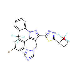 FC(F)(F)c1ccccc1-n1nc(-c2nnc(C3(C(F)(F)F)CCC3)s2)c(Cn2cncn2)c1-c1ccc(Br)cc1 ZINC000058609181