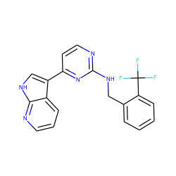 FC(F)(F)c1ccccc1CNc1nccc(-c2c[nH]c3ncccc23)n1 ZINC000063539730