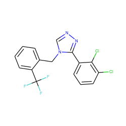 FC(F)(F)c1ccccc1Cn1cnnc1-c1cccc(Cl)c1Cl ZINC000028897867